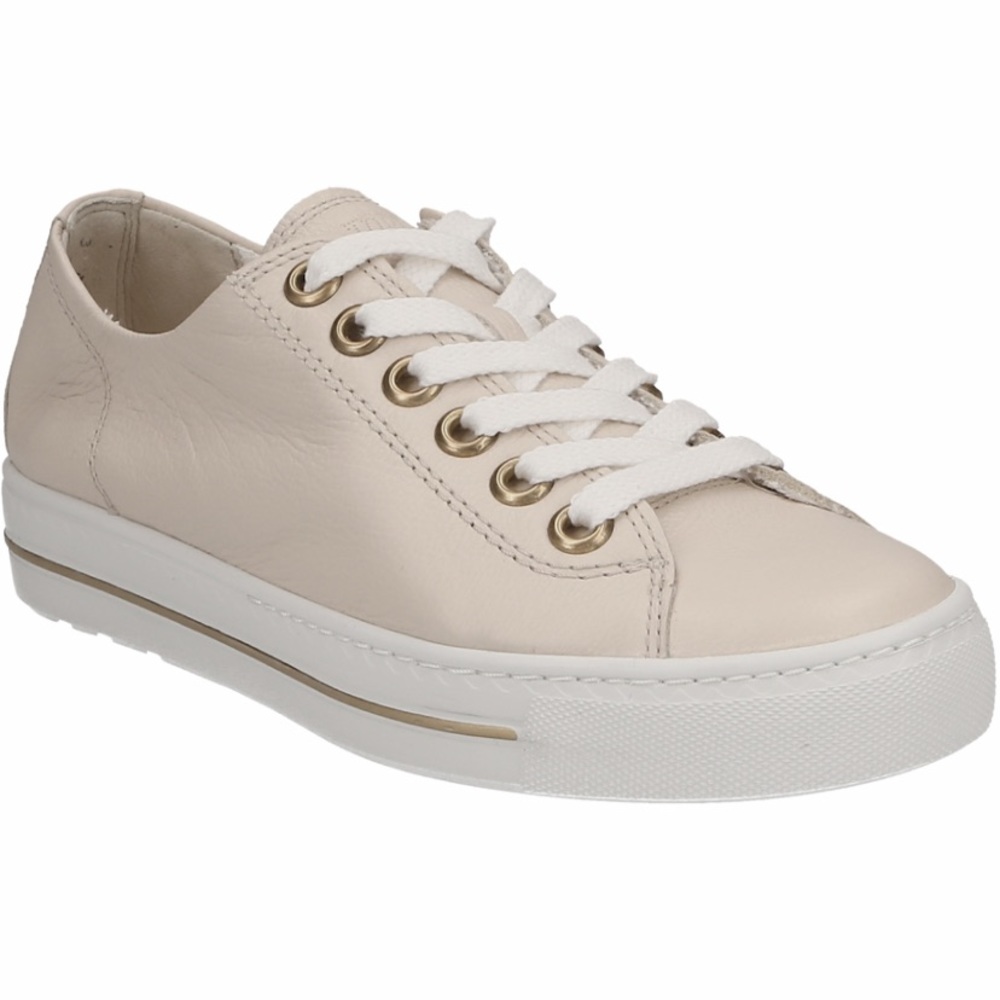 Women's Lace Up Sneakers. Beige Leather. Never worn
